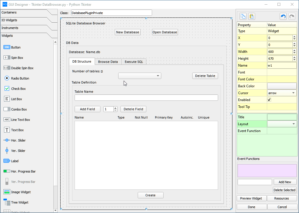 The Tkinter GUI Designer showing a drag and drop interface in action.