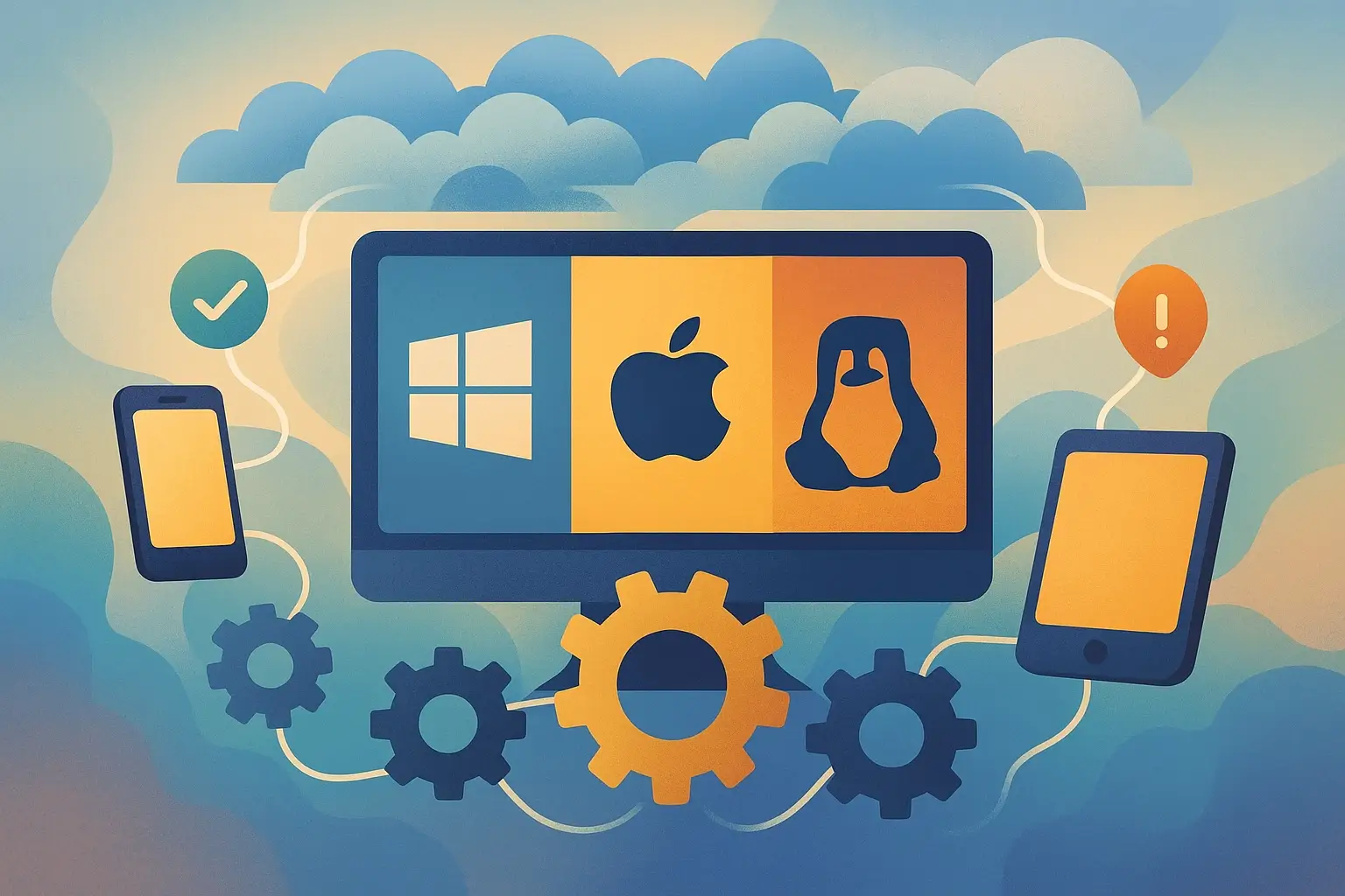 Icons representing Windows, macOS, and Linux operating systems