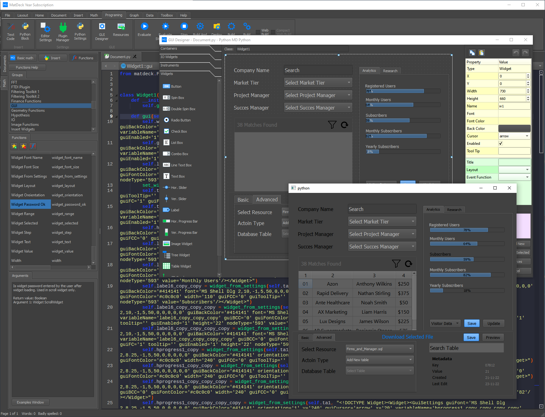 A screenshot of the integrated Python IDE with debugging tools